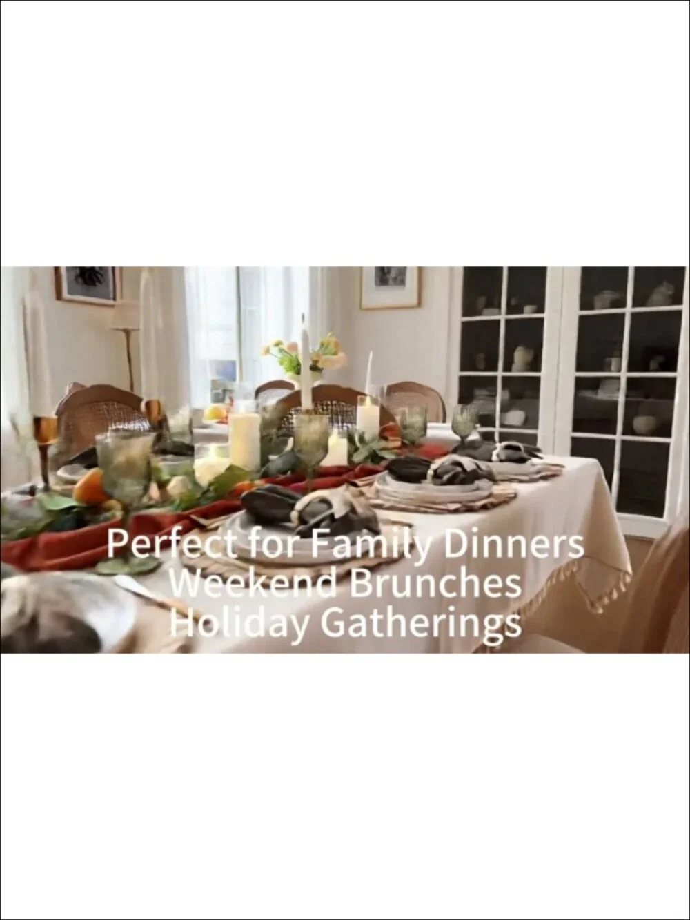 Heavyweight Polyester Tablecloth Tassel Fringe 55x86 Rectangle Farmhouse